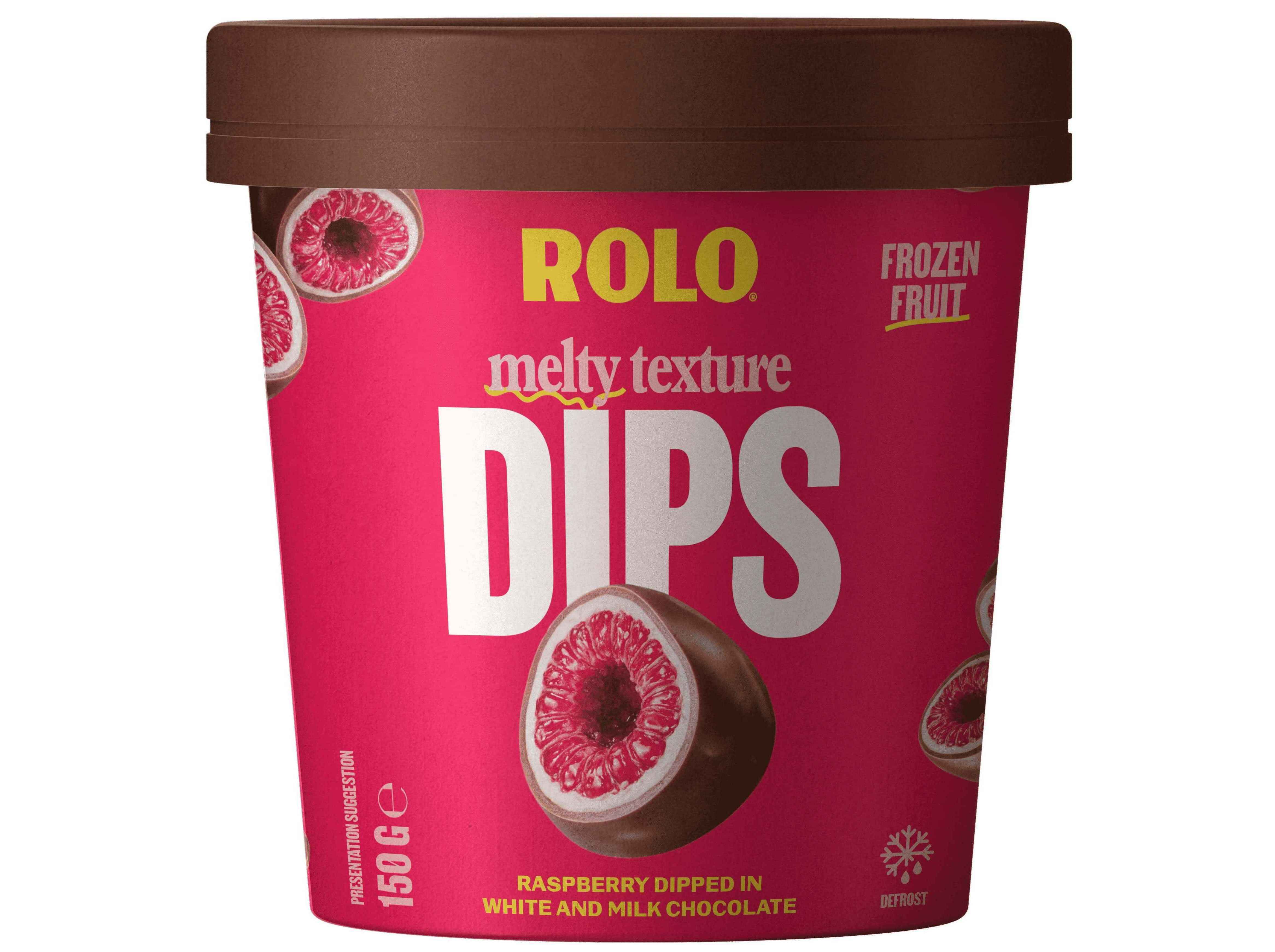 DIPS FRAMBOESA ROLO COBERTA DE CHOCOLATE BRANCO E CHOCOLATE DE LEITE 150G image number 0