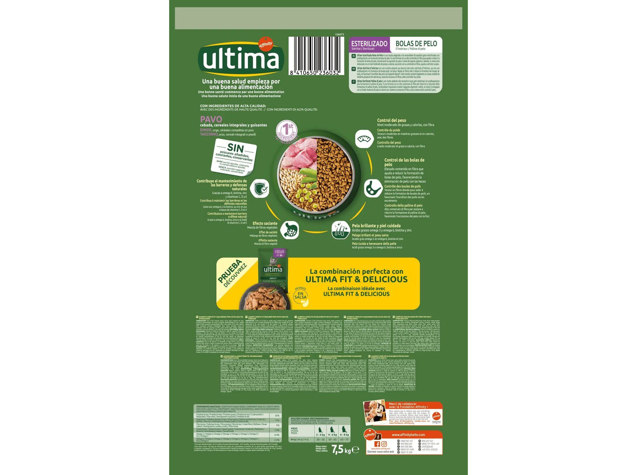 RA&Ccedil;&Atilde;O PARA GATO ULTIMA ESTERILIZADO PARA BOLAS DE P&Ecirc;LO 7.5KG image number 1