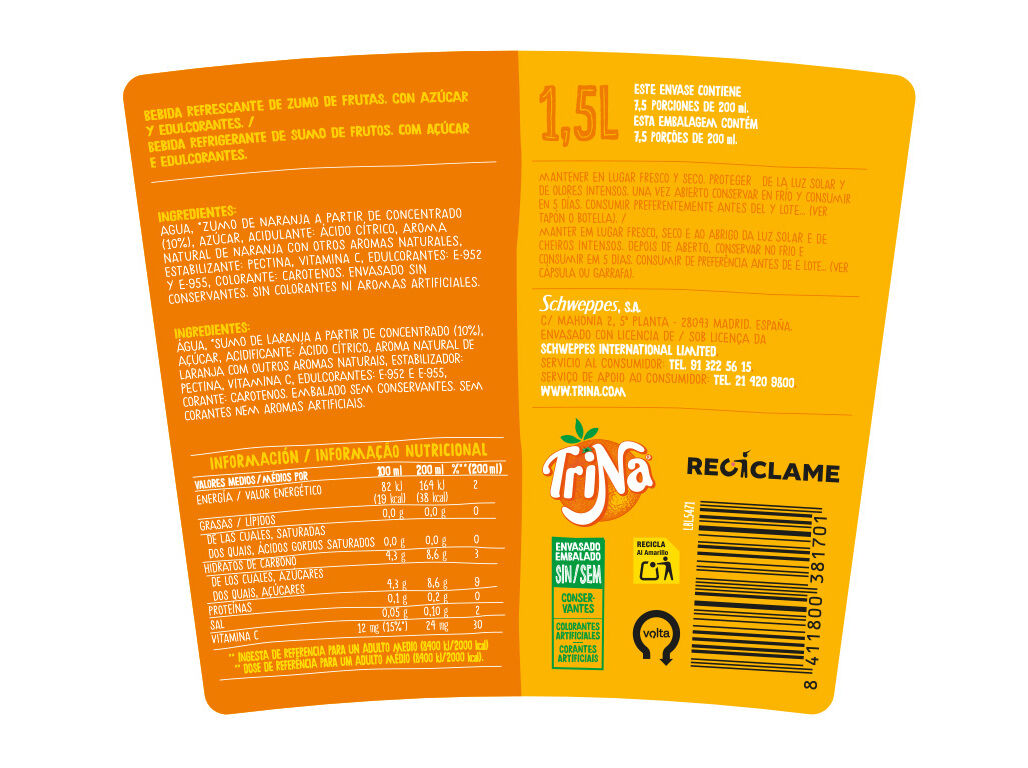 REFRIGERANTE S/G&Aacute;S TRINA LARANJA PET SHINE 1.5L (SDR) image number 1