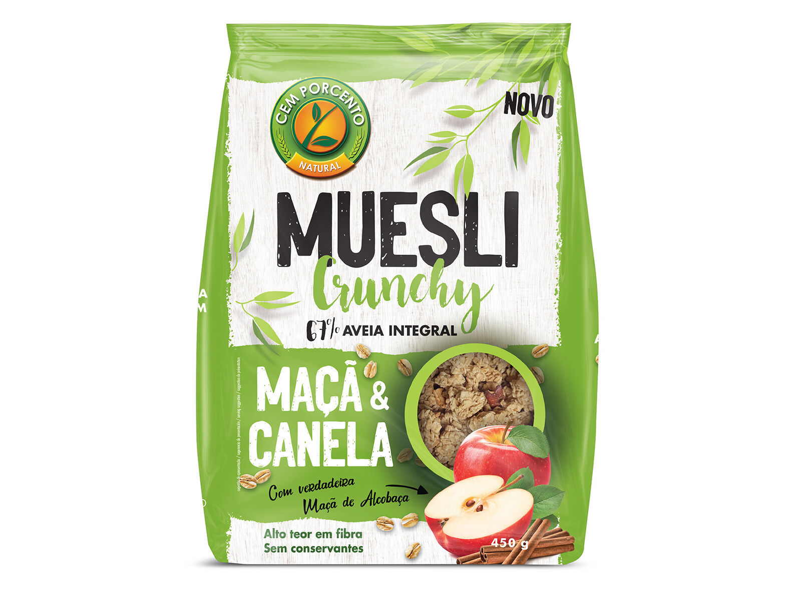 MUESLI CEM PORCENTO CRUNCHY MA&Ccedil;&Atilde; CANELA 450 G image number 0