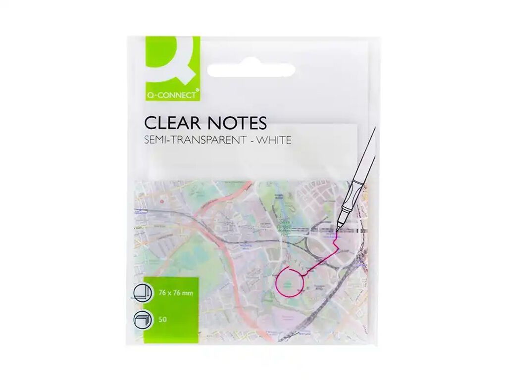 BLOCO NOTAS ADERENTES Q-CONNECT TRANSLUCIDO BRANCO 76X76MM 50 FOLHAS
