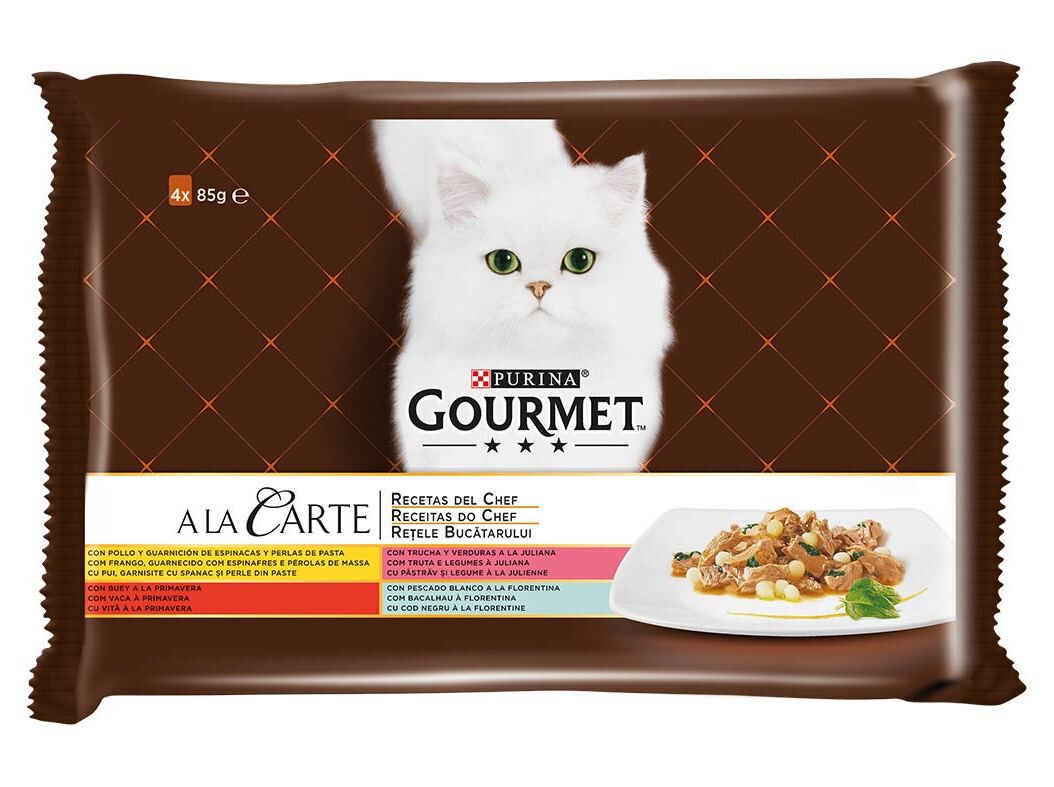 COMIDA H&Uacute;MIDA PARA GATO GOURMET A LA CARTE COM CARNE 4X85G