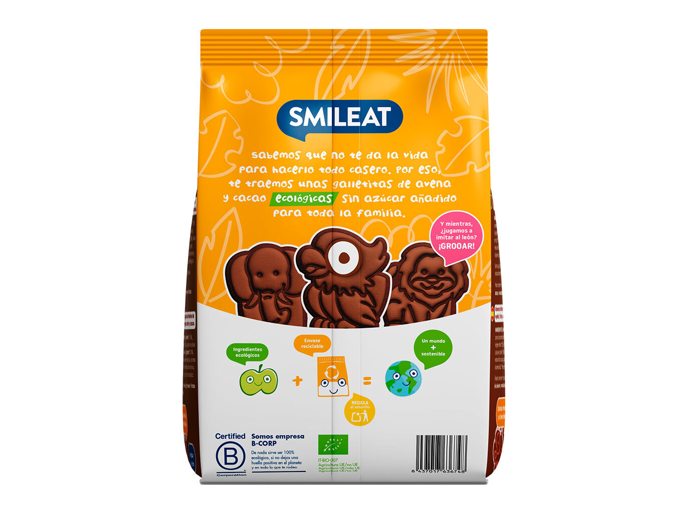 BOLACHAS SMILEAT BIO ESPELTA AVEIA CACAU 220G image number 1