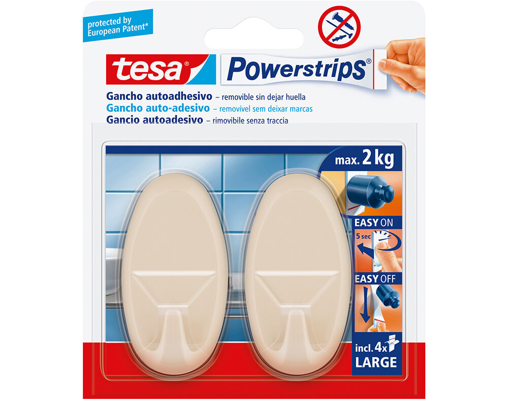 FITA ADESIVA POWER STRIPS COM GANCHOS BEGE image number 0