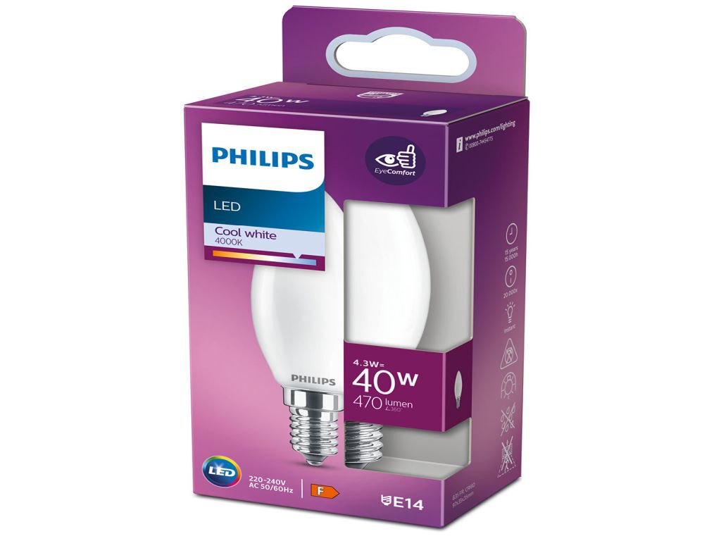 L&Acirc;MPADA LED VELA E LUSTRE PHILIPS E14 40W LUZ BRANCA FRIA image number 1