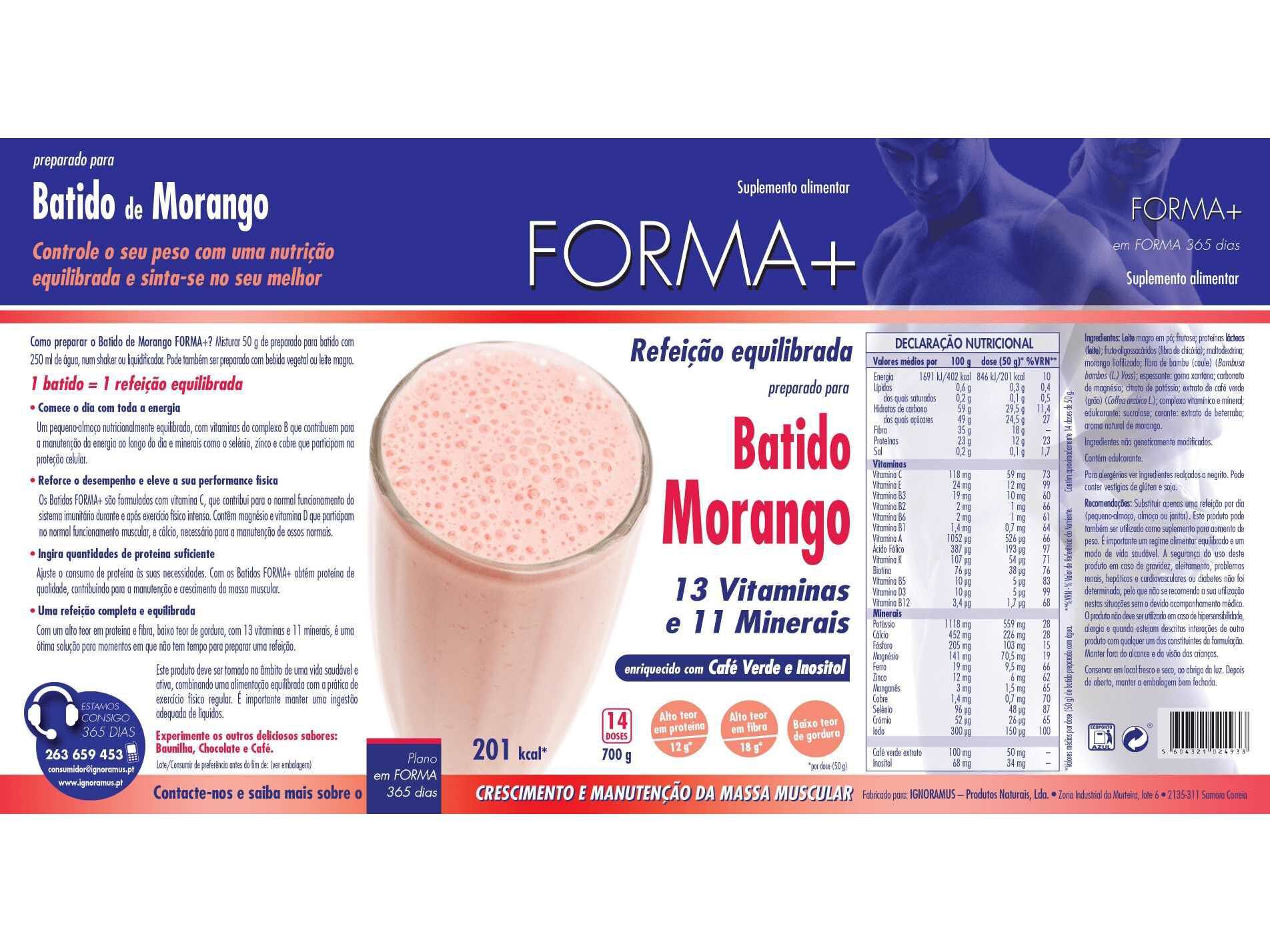 BATIDO FORMA + MORANGO COM CLA 700G image number 1