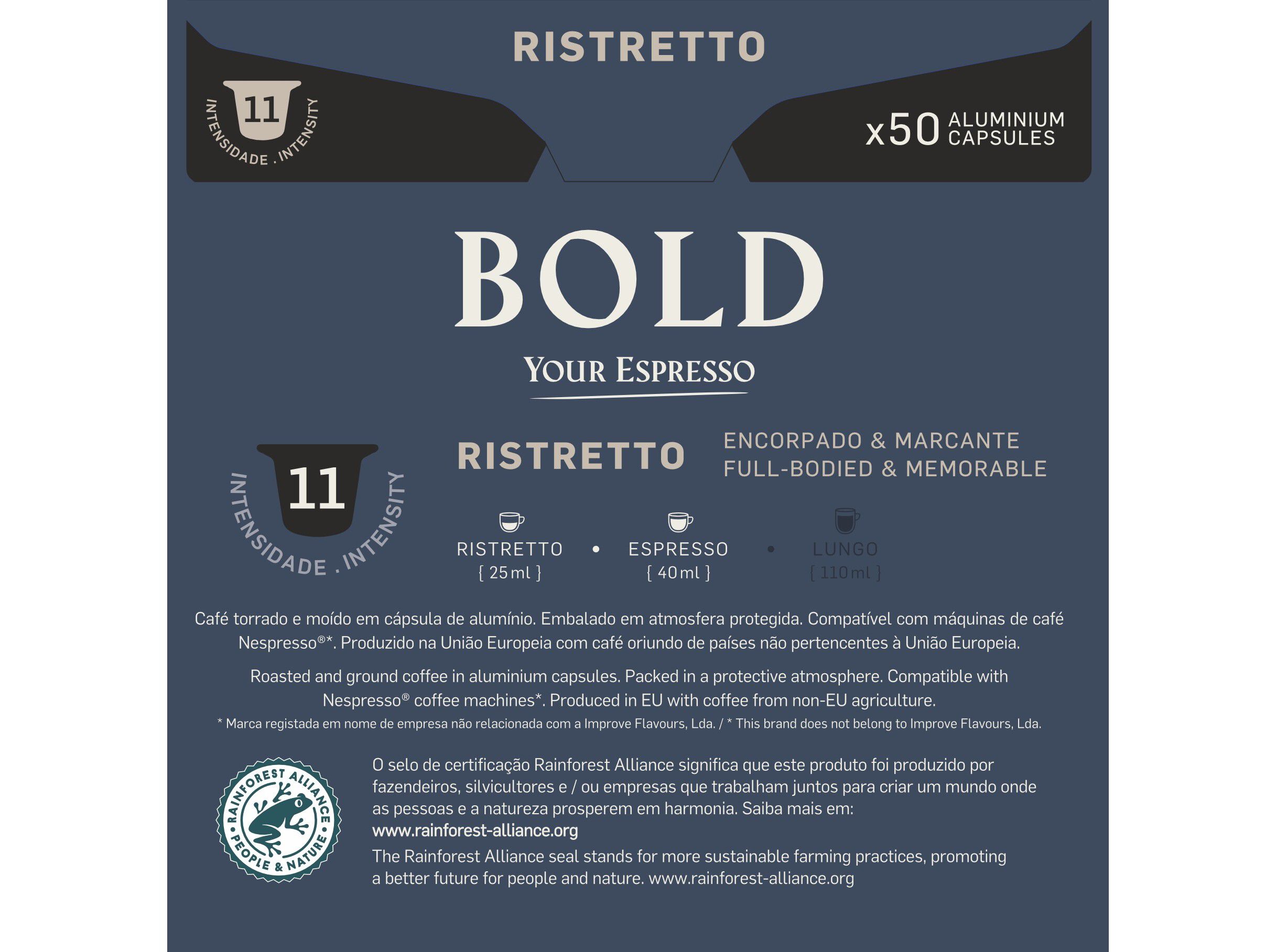 C&Aacute;PSULAS CAF&Eacute; BOLD ALUMINIO COMPAT&Iacute;VEL COM NESPRESSO RISTRETTO 50 UN
