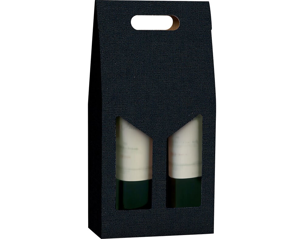 CAIXA DE CART&Atilde;O COM VISOR E PEGA PARA 2 GARRAFAS PRETO