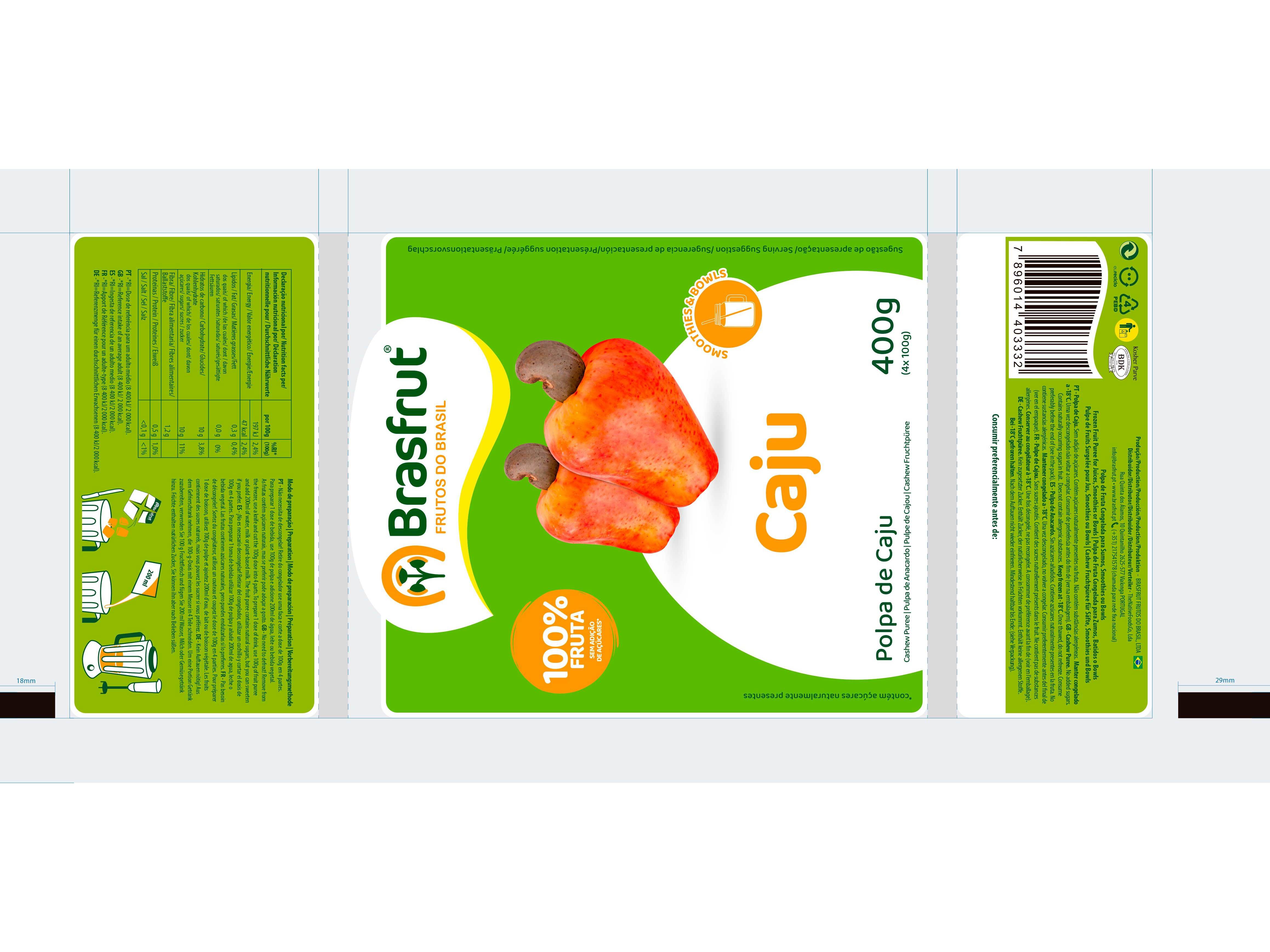 POLPA BRASFRUT DE FRUTA CAJU 4X100G image number 1