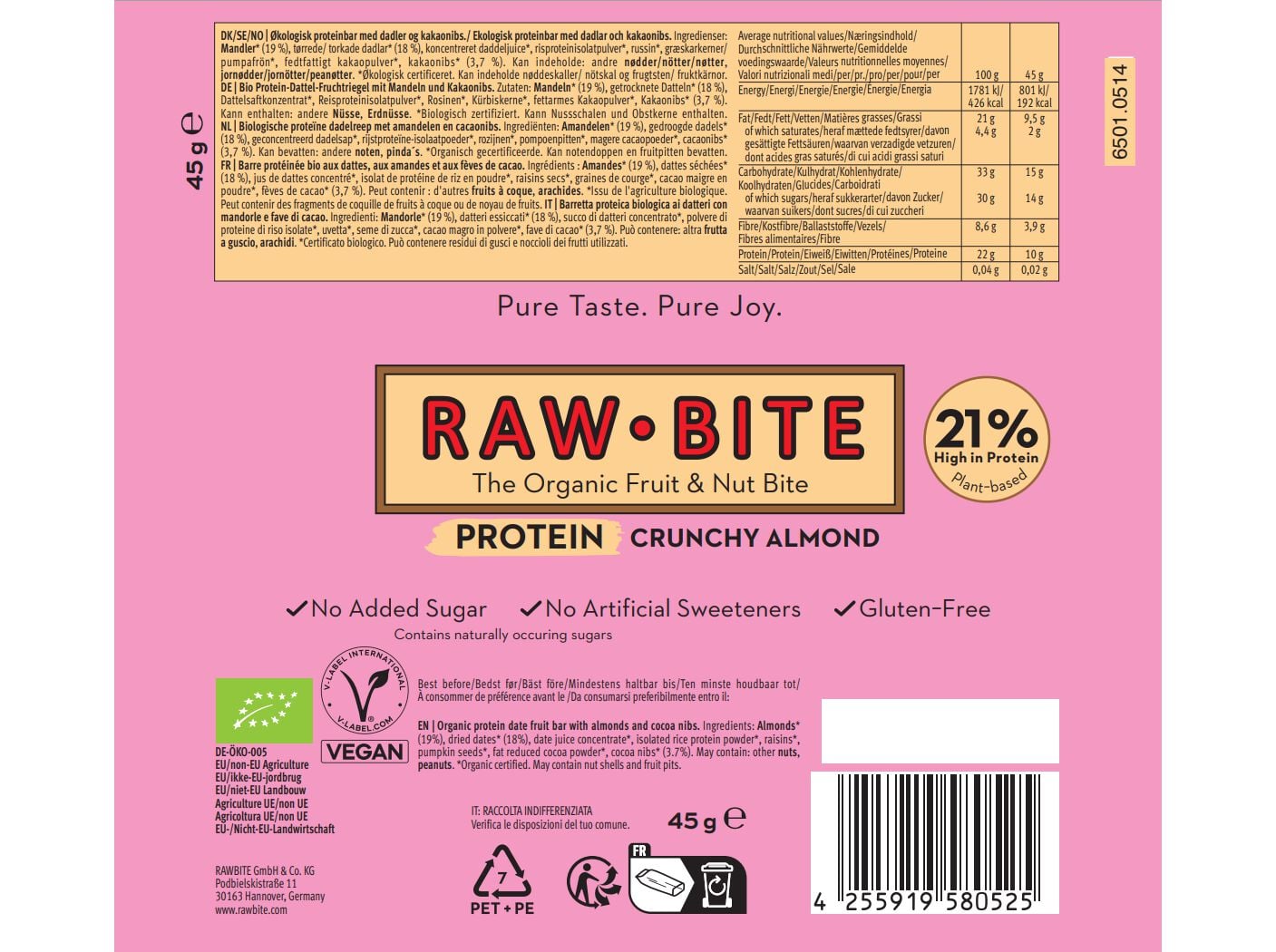 BARRA BIO RAW BITE PROTE&Iacute;NA AM&Ecirc;NDOA CROCANTE 45G image number 2