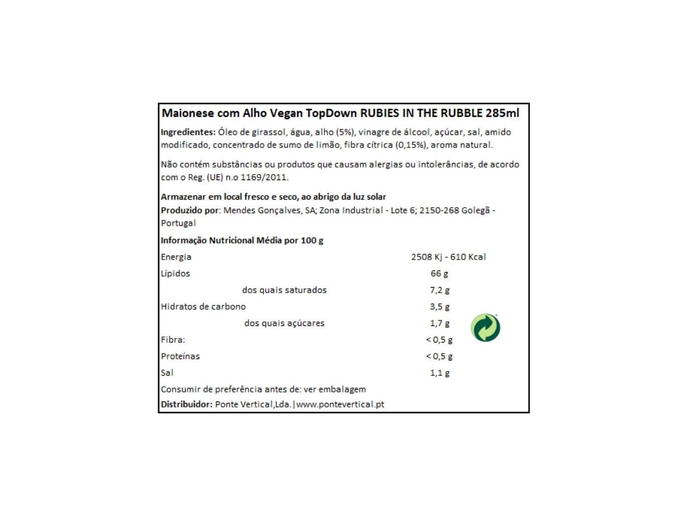 MOLHOS RUBIES IN THE RUBBLE MAIONESE COM ALHO VEGAN 285 ML image number 1