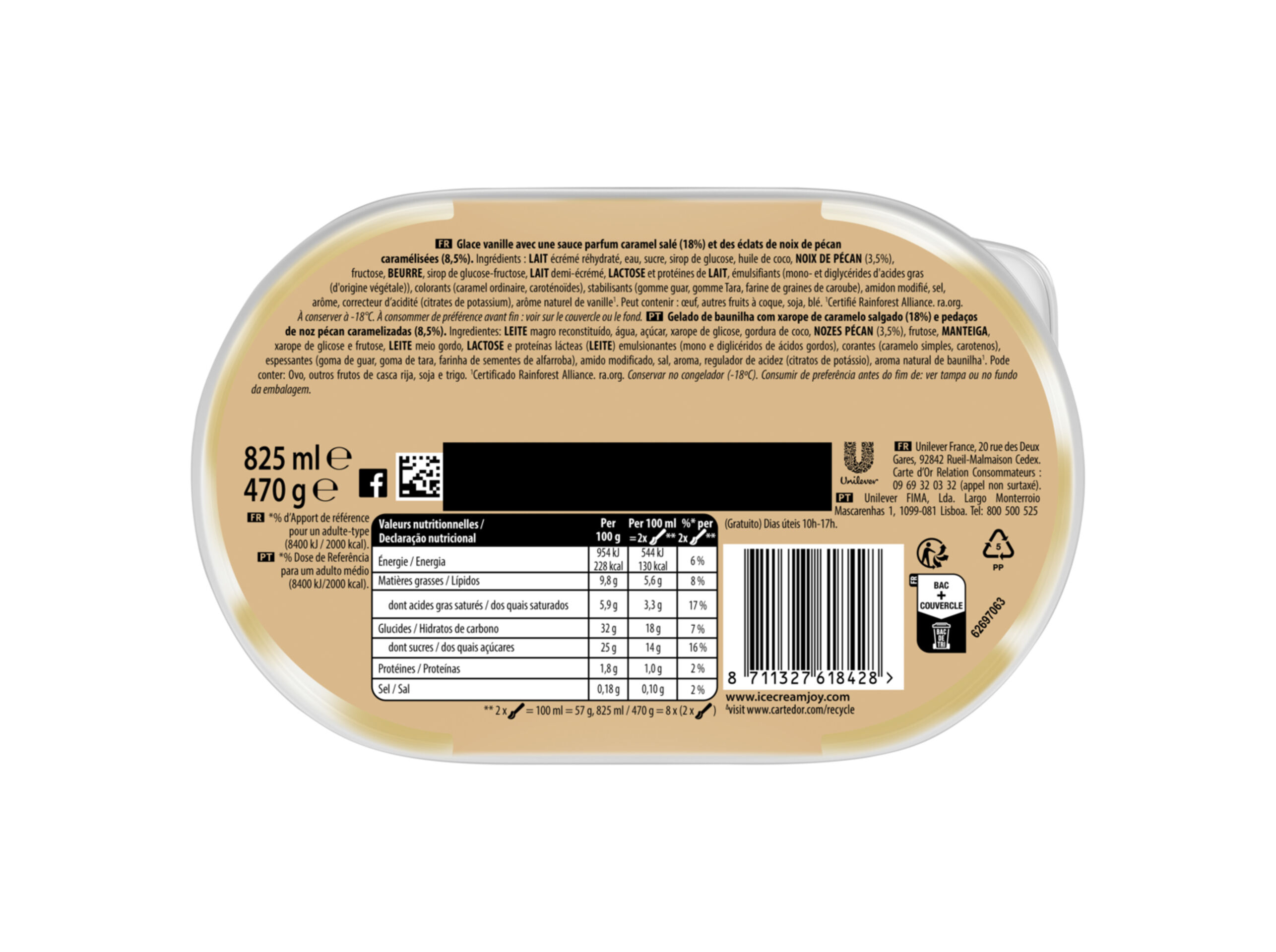 GELADO CARTE D'OR VANILLA PECAN 825ML image number 1
