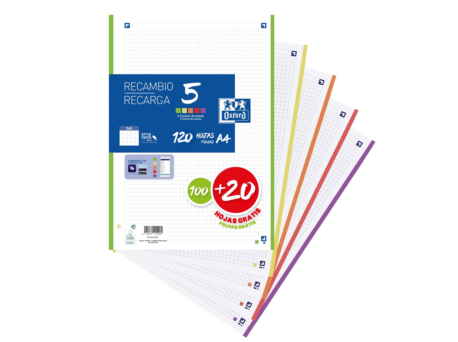 RECARGA DOSSIER OXFORD A4 QUADRICULADA 100+20 FOLHAS image number 0