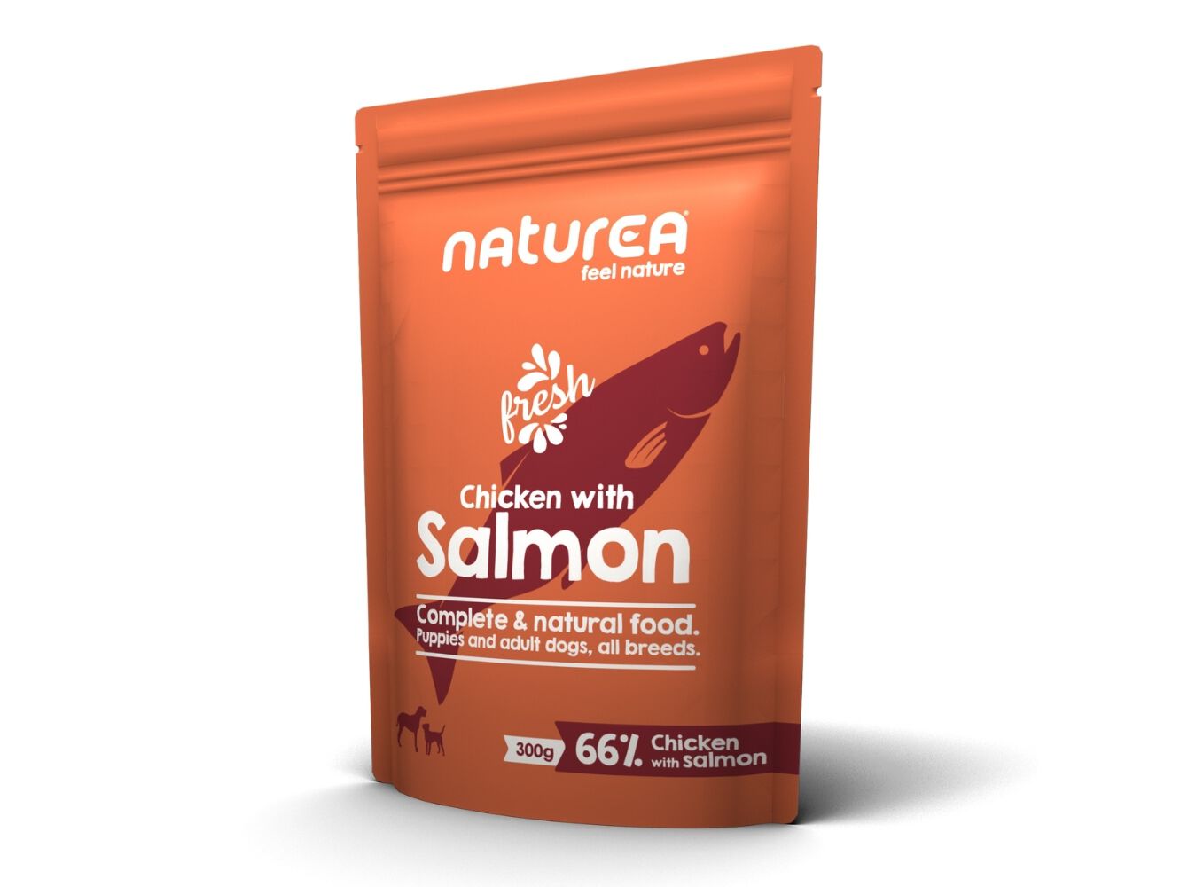 COMIDA H&Uacute;MIDA C&Atilde;O NATUREA FRANGO E SALM&Atilde;O 300G image number 1