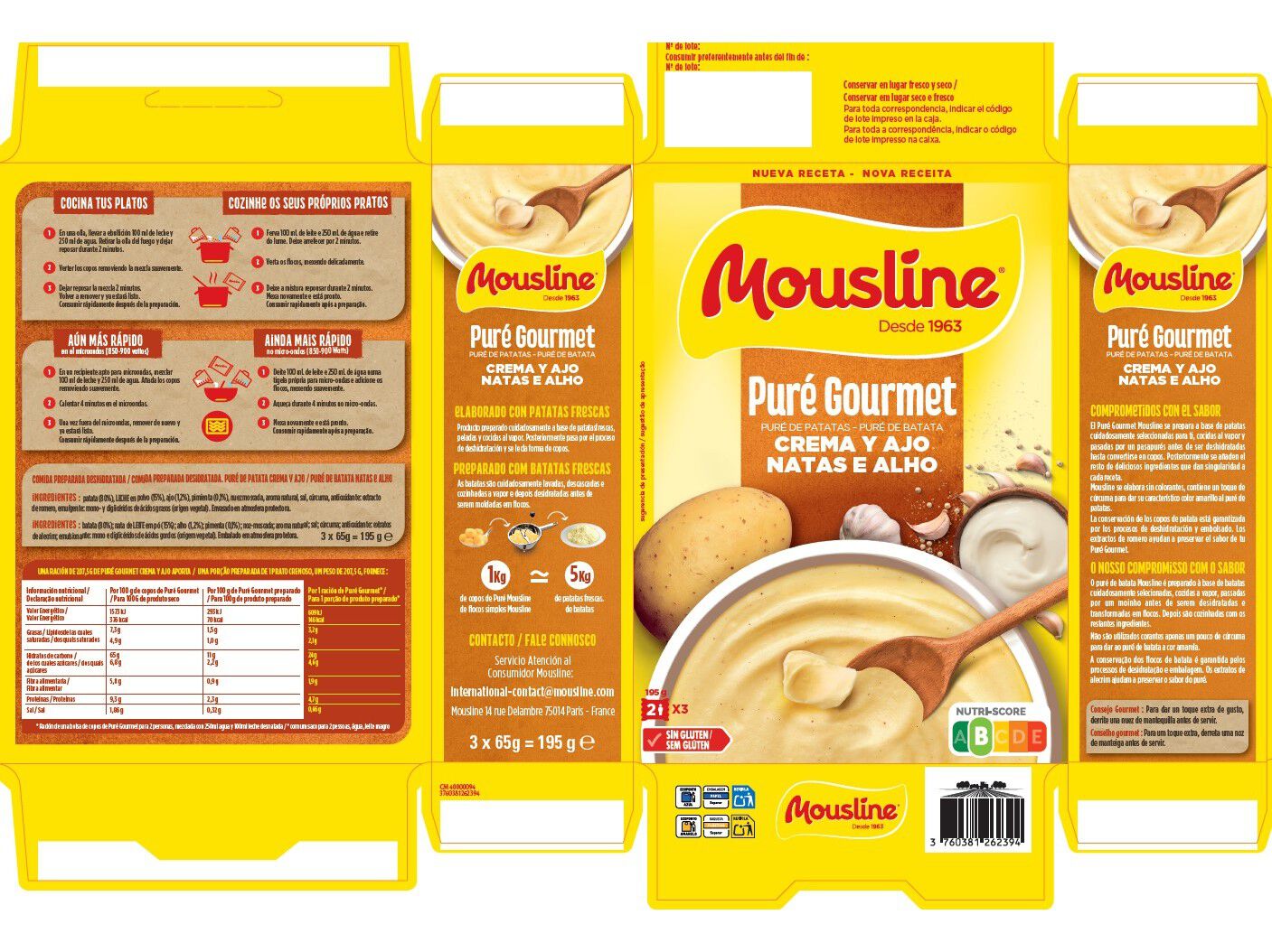 PUR&Eacute; DE BATATA MOUSLINE ALHO E NATAS 195G image number 1