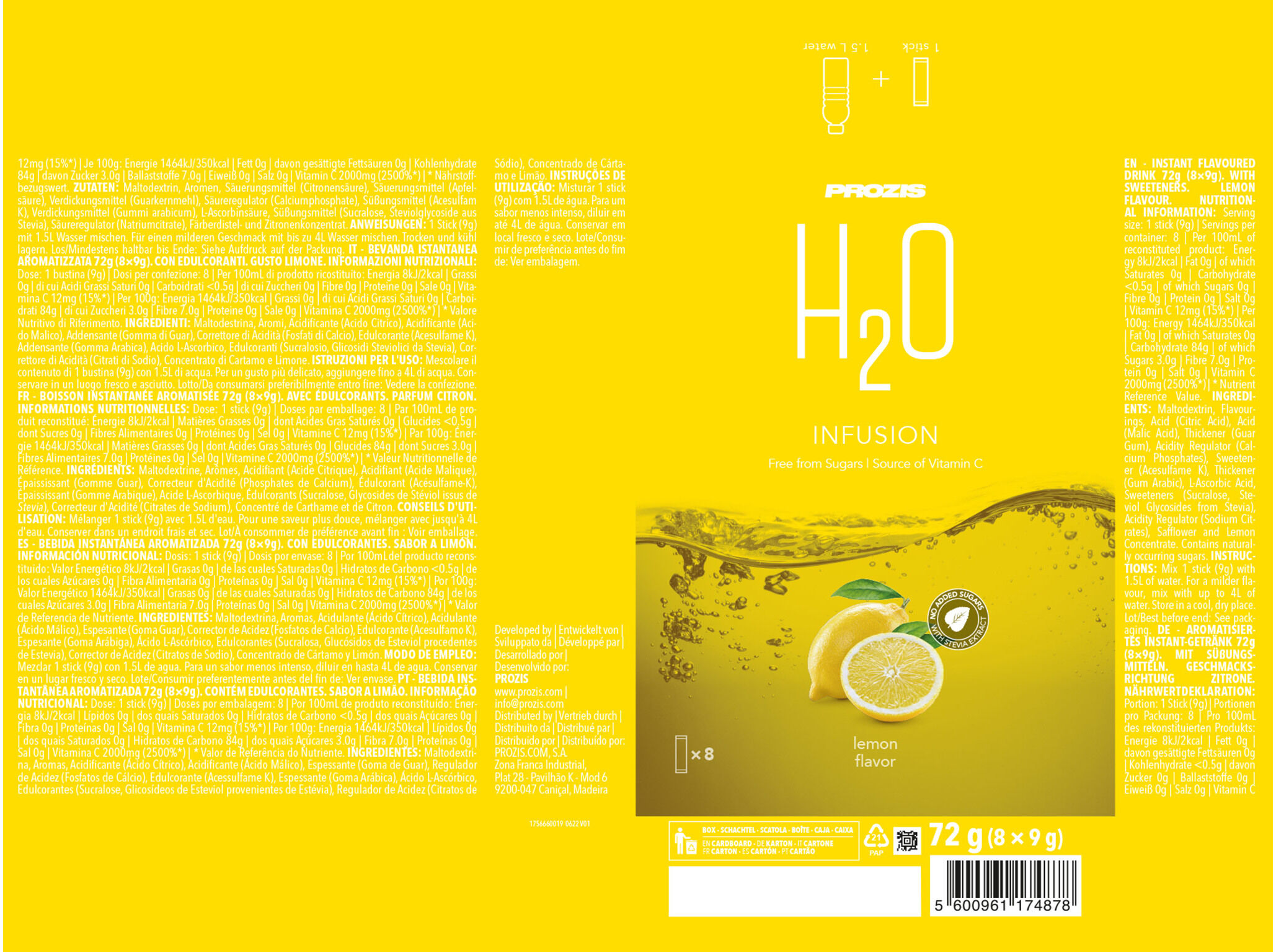 BEBIDA INSTANT&Acirc;NEA H2O PROZIS LIM&Atilde;O 72G (8X9G) image number 1
