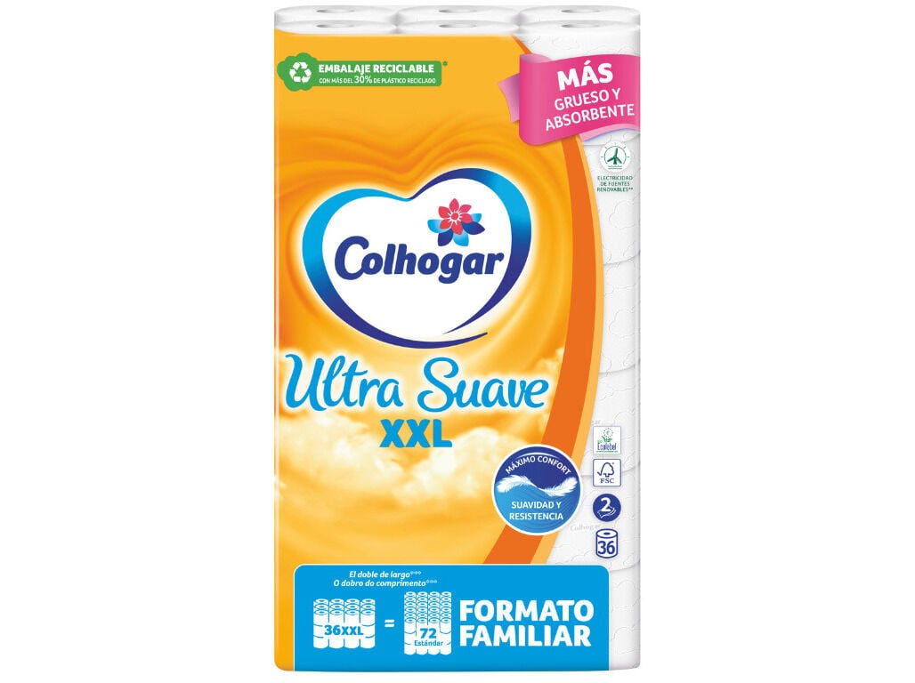 PAPEL COLHOGAR HIGI&Eacute;NICO ULTRA SUAVE XXL 36ROLOS=72ROLOS image number 6