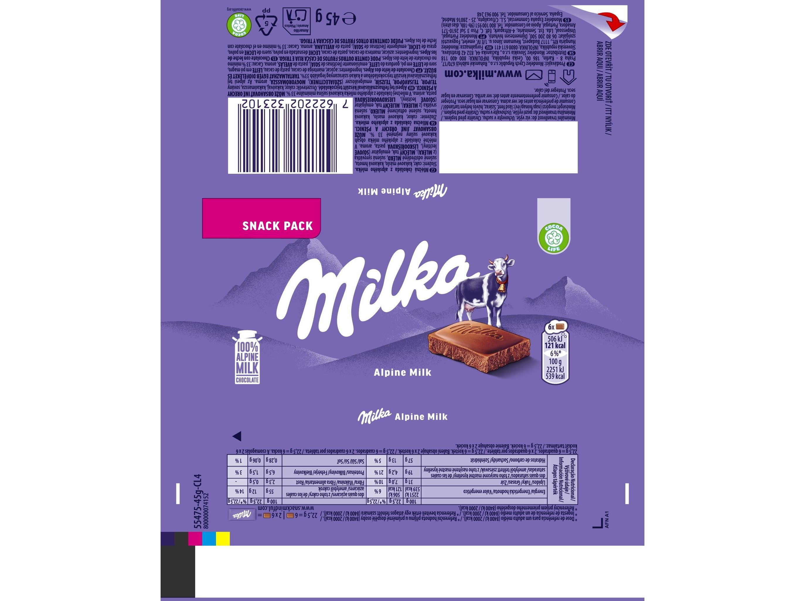 CHOCOLATE MILKA LEITE 45G image number 1