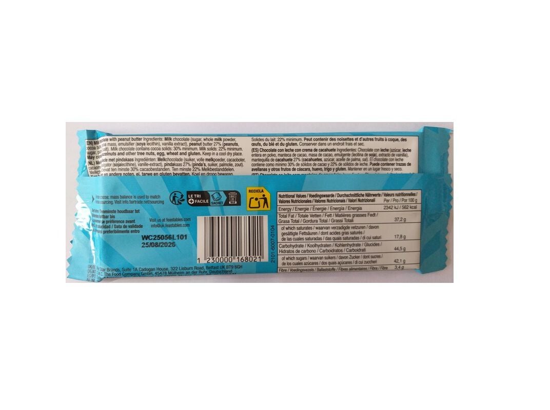 CHOCOLATE FEASTABLES MR. BEAST PEANUT BUTTER 60G image number 1