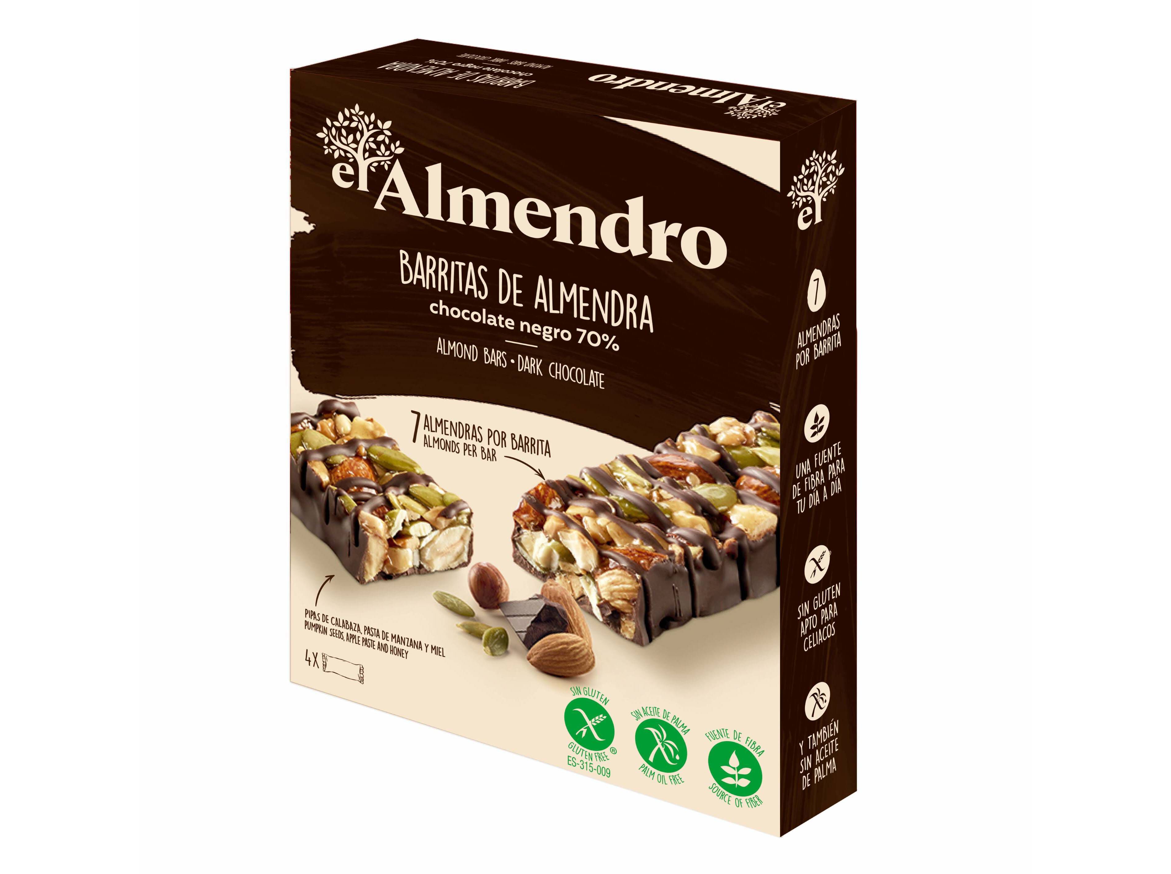 BARRAS DE CEREAIS EL ALMENDRO CHOCOLATE NEGRO 70% 100G image number 1