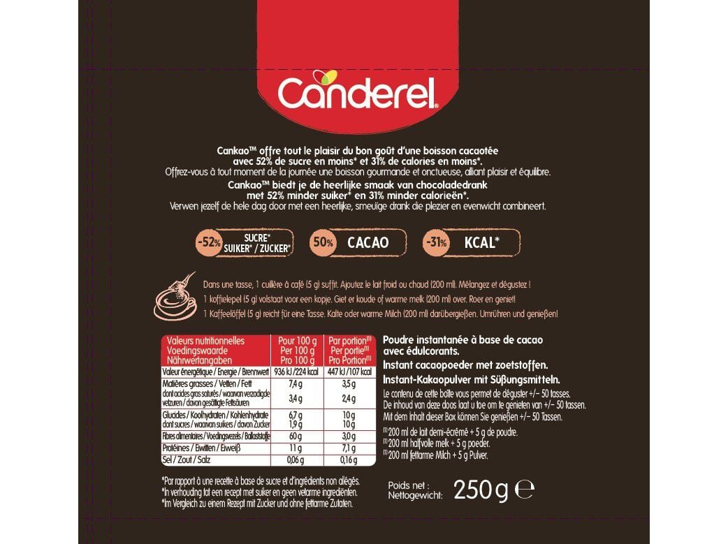 ACHOCOLATADO CANDEREL COM -50% A&Ccedil;&Uacute;CAR 250G image number 1