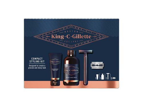 Conjunto de Barbear King C. Gillette com Máquina Barbear Gel Limpeza e Gel Barbear
