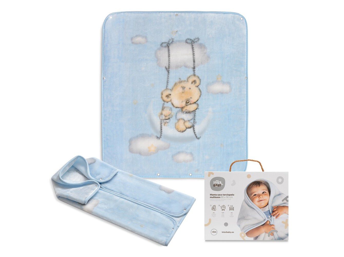 MANTA SACO INTERBABY TERCIOPELO AZUL 80X90CM