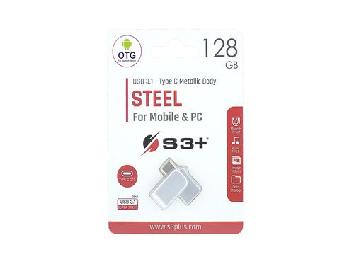 MEMÓRIA USB S3+ 3.1 OTG 128GB STEEL SILVER