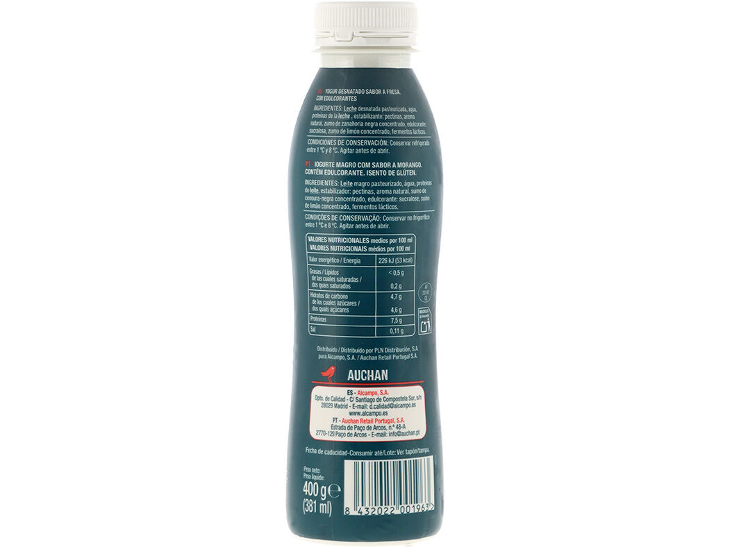 IOGURTE L&Iacute;Q+PROTE&Iacute;NA MAGRO AUCHAN MORANGO 400G image number 1