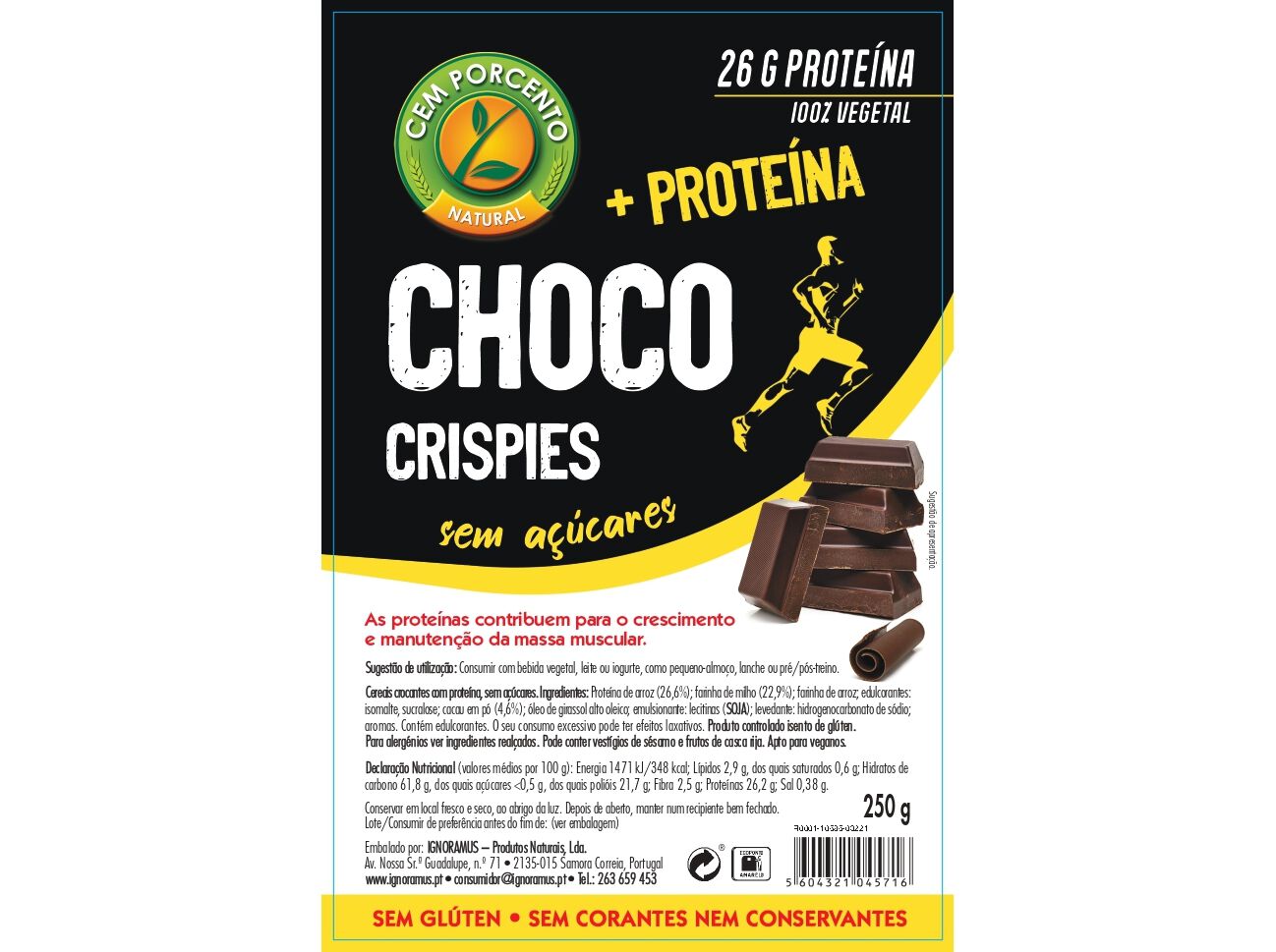 CHOCO CRISPIES CEM PORCENTO S/GL&Uacute;TEN E S/A&Ccedil;&Uacute;CAR 250G image number 1