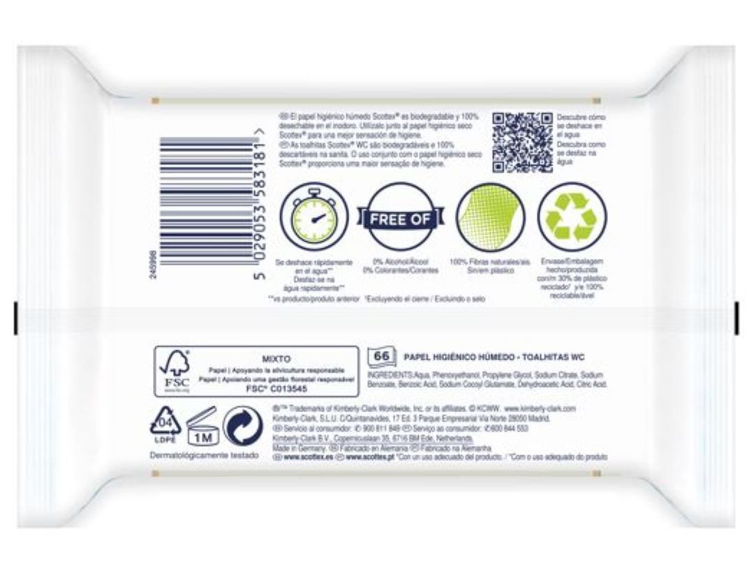 PAPEL HIGI&Eacute;NICO H&Uacute;MIDO SCOTTEX DERMO CUIDADO 66UN image number 1
