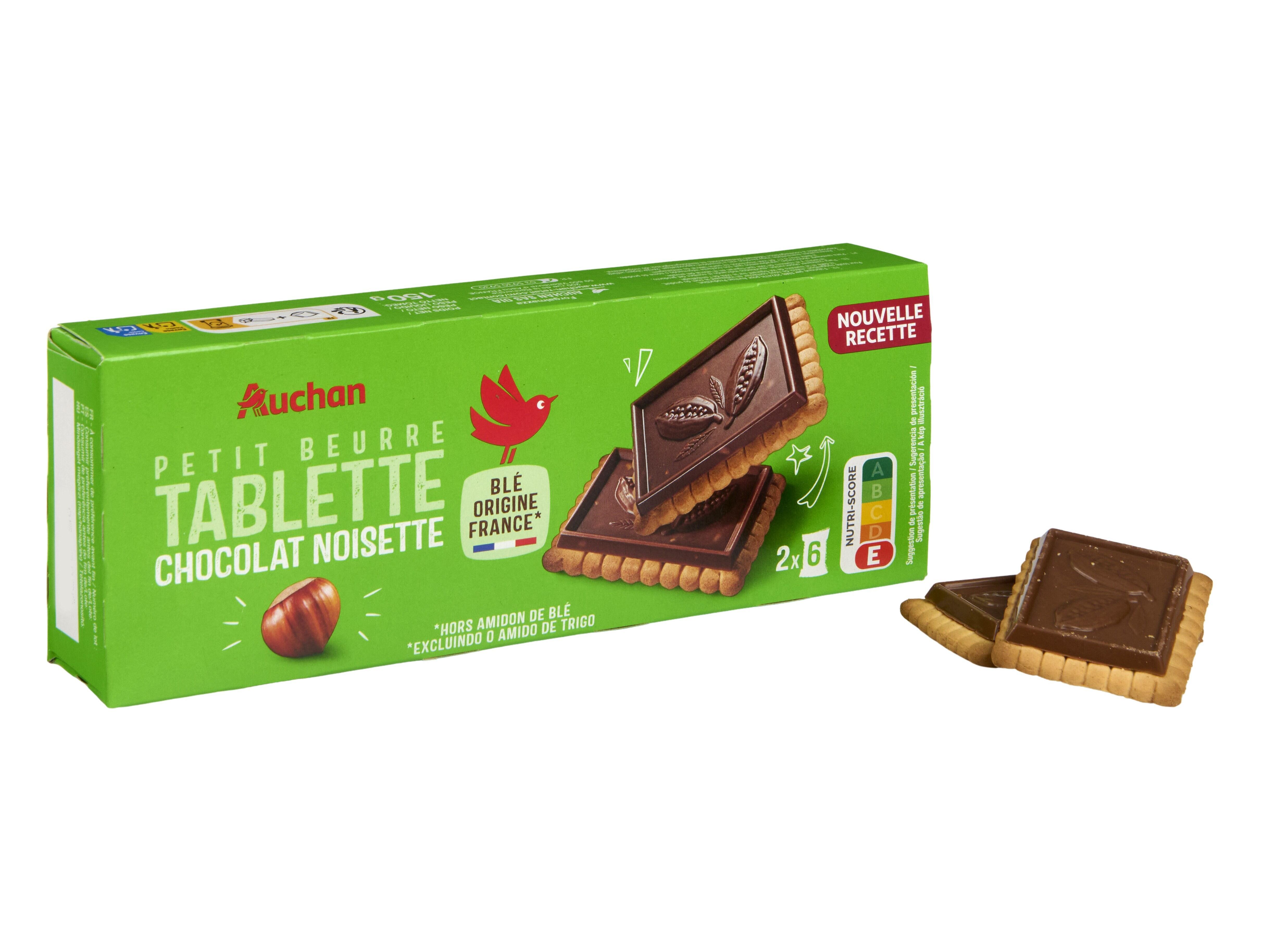 BOLACHA DE MANTEIGA AUCHAN "PETIT BEURRE" COBERTA CHOCO LEITE E AVEL&Atilde;S 2X6UN 150G image number 0