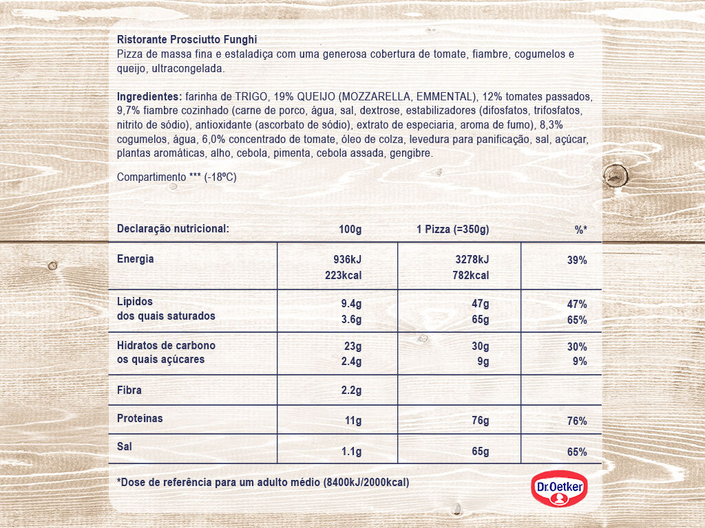 PIZZA DR.OETKER RISTORANTE FIAMBRE E COGUMELOS 350G image number 1