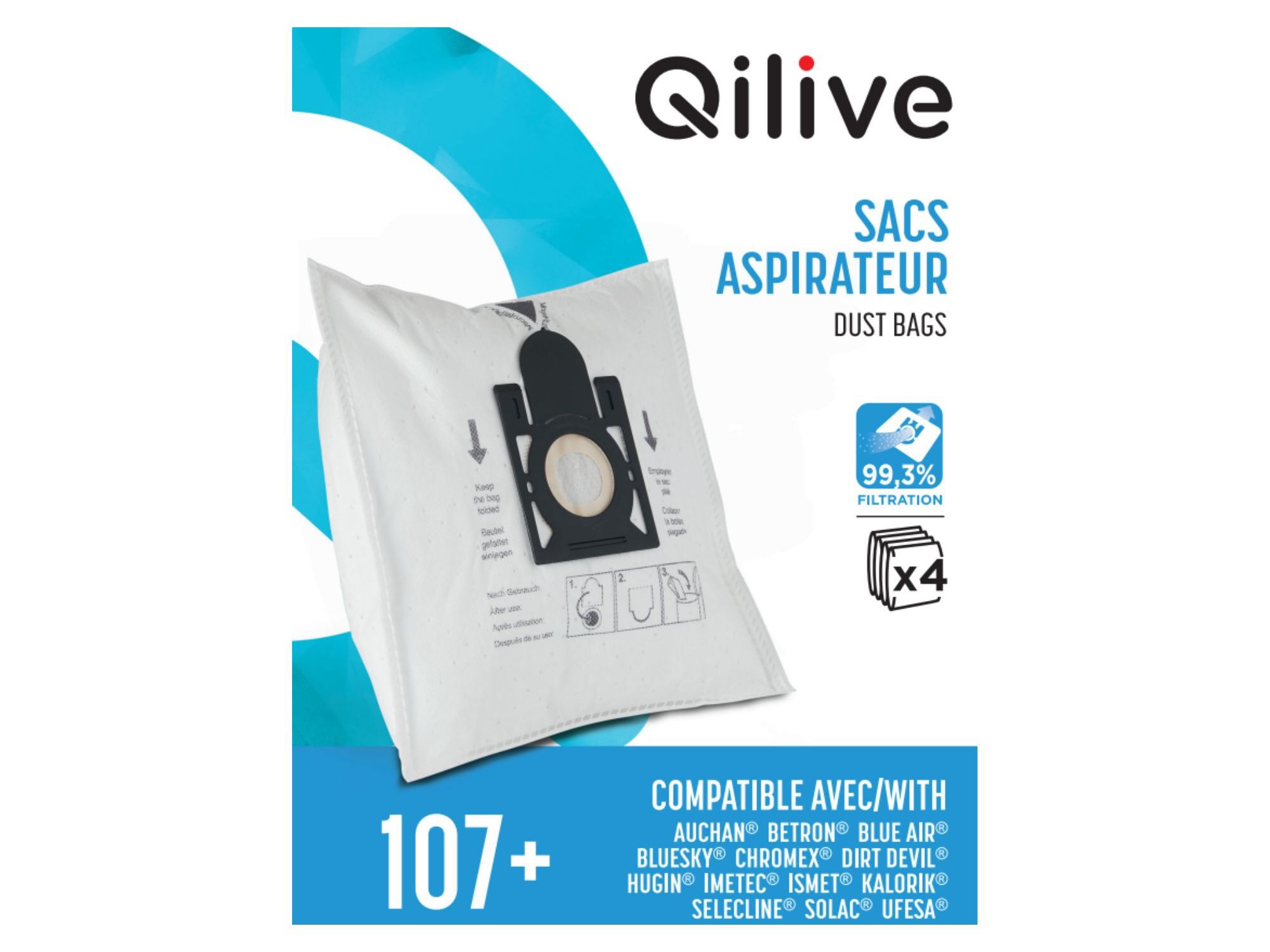 SACOS DE ASPIRADOR QILIVE 107+ PACK 4