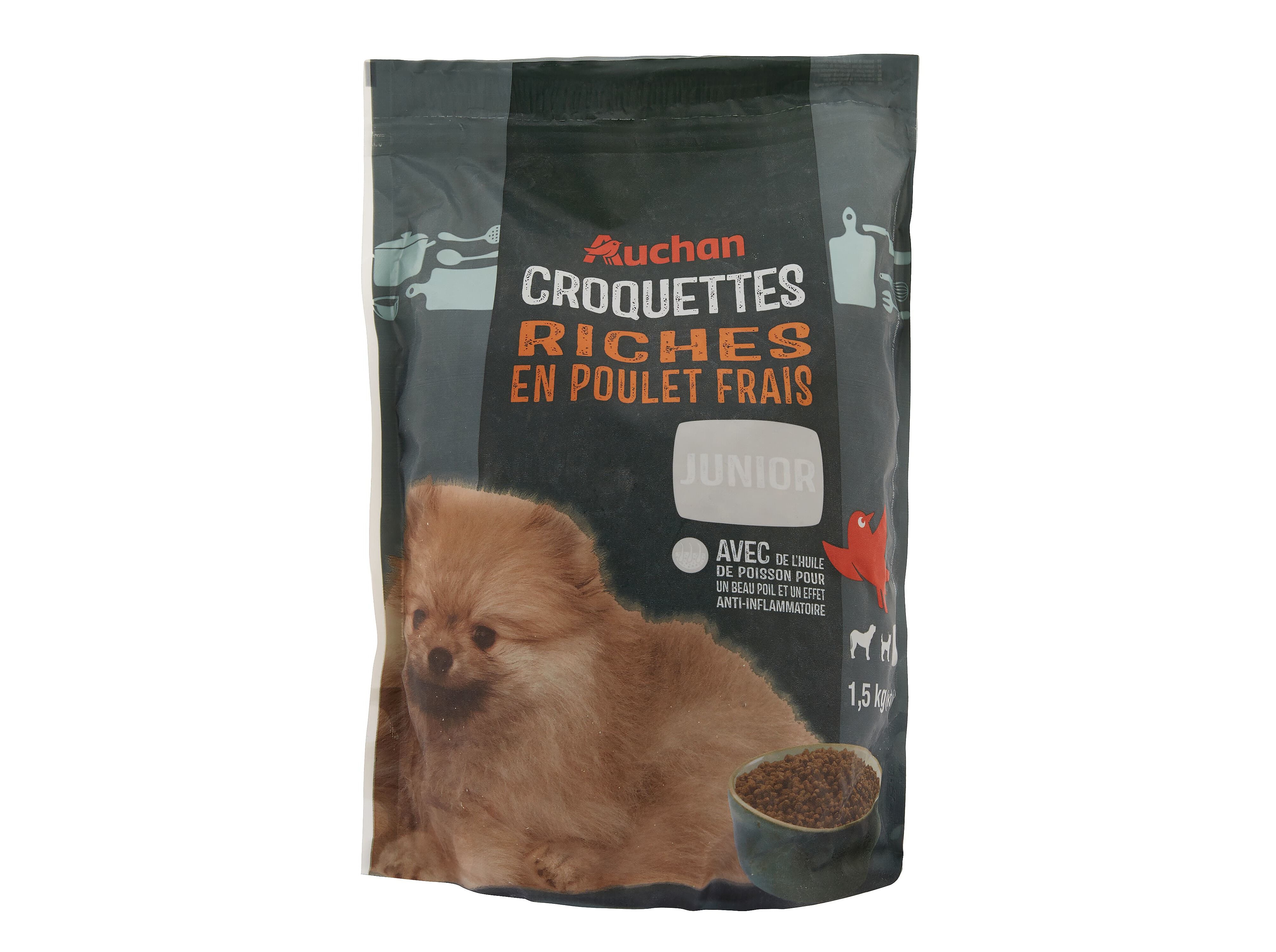 RA&Ccedil;&Atilde;O PARA C&Atilde;O J&Uacute;NIOR AUCHAN RA&Ccedil;AS PEQUENAS RICO EM FRANGO FRESCO E ARROZ 1.5KG image number 0