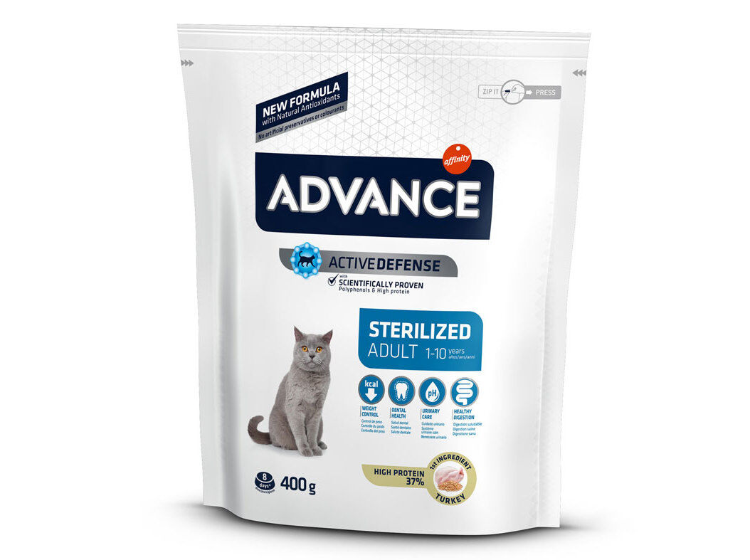 RA&Ccedil;&Atilde;O PARA GATO ADVANCE ESTERILIZADO COM PER&Uacute; E ARROZ 400G