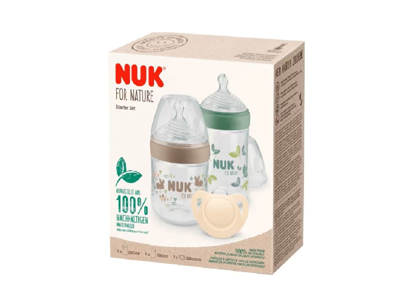 CONJUNTO BIBERONS NUK FOR NATURE 2 BIB+1 CHUP SIL16 image number 0