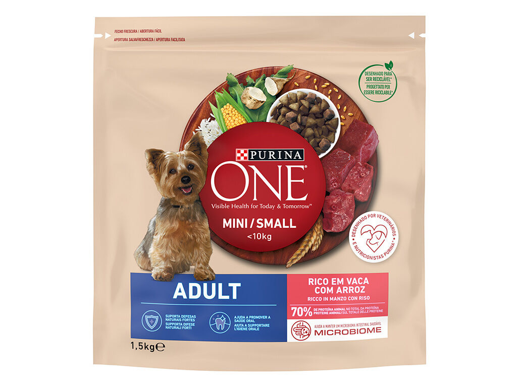 RA&Ccedil;&Atilde;O PARA C&Atilde;O PURINA ONE MINI ADULTO COM VACA 1.5KG image number 1