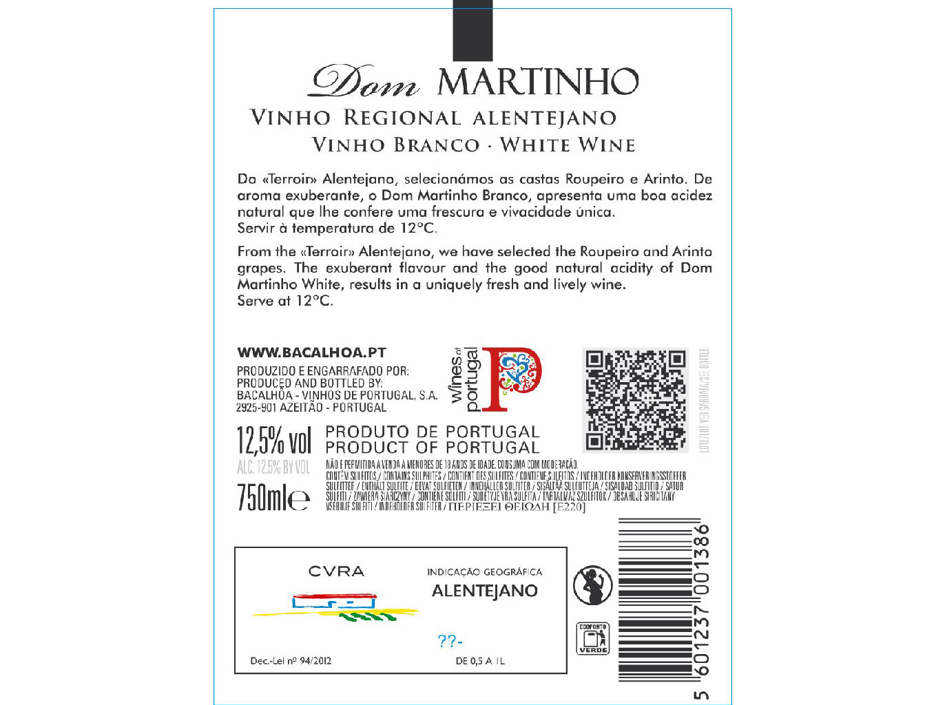 VINHO BRANCO DOM MARTINHO ALENTEJO 0.75L image number 1