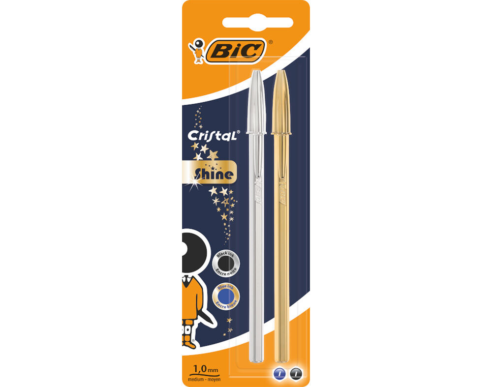 ESFEROGR&Aacute;FICA CRISTAL BIC OURO E PRATA 2 UNIDADES