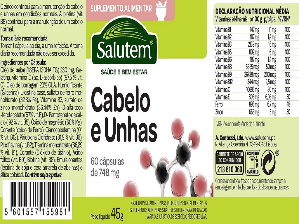 SUPLEMENTO SALUTEM CABELO E UNHAS 60 C&Aacute;PSULAS image number 1