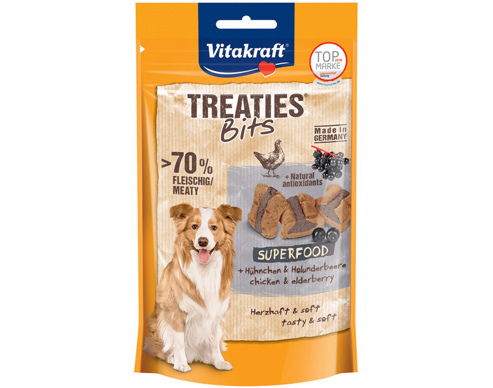 SNACKS PARA C&Atilde;O VITAKRAFT TREATIES BITS COM FRANGO E SABUGUEIRO 100G image number 0