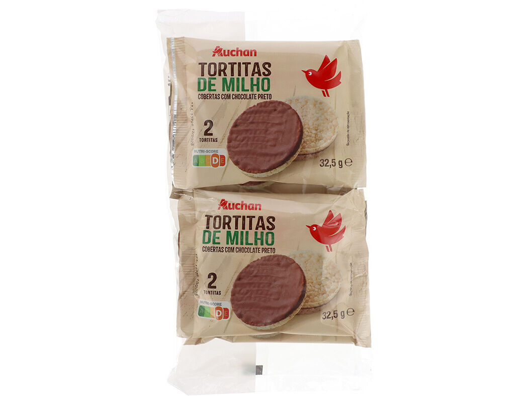 TORTITAS AUCHAN MILHO COBERTURA CHOCOLATE PRETO 4X32.5G