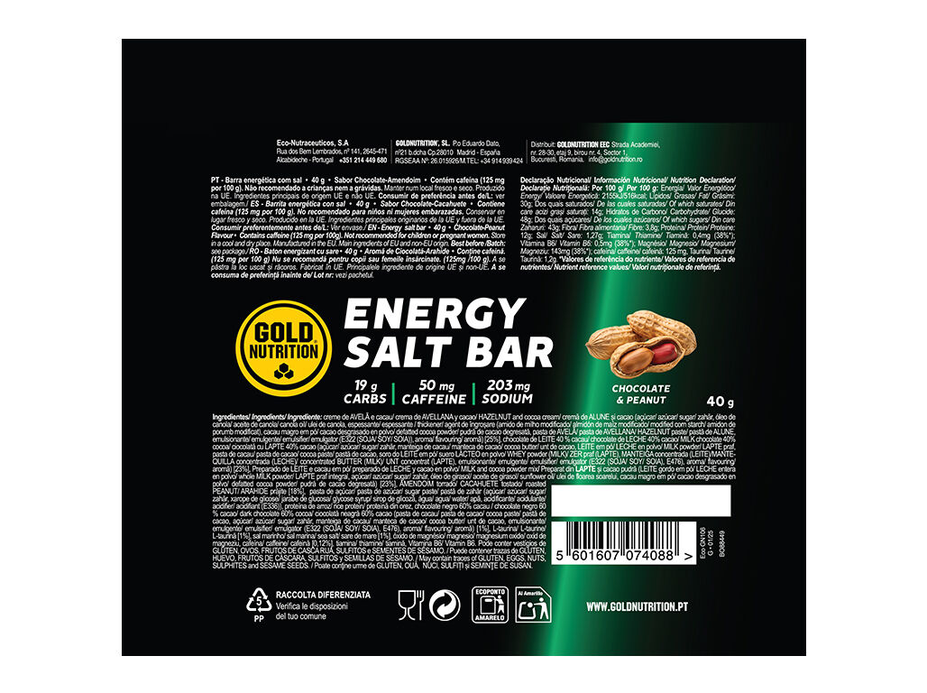 BARRA GOLDNUTRITION SALT BAR CHOCOLATE AMENDOIM 40G image number 1