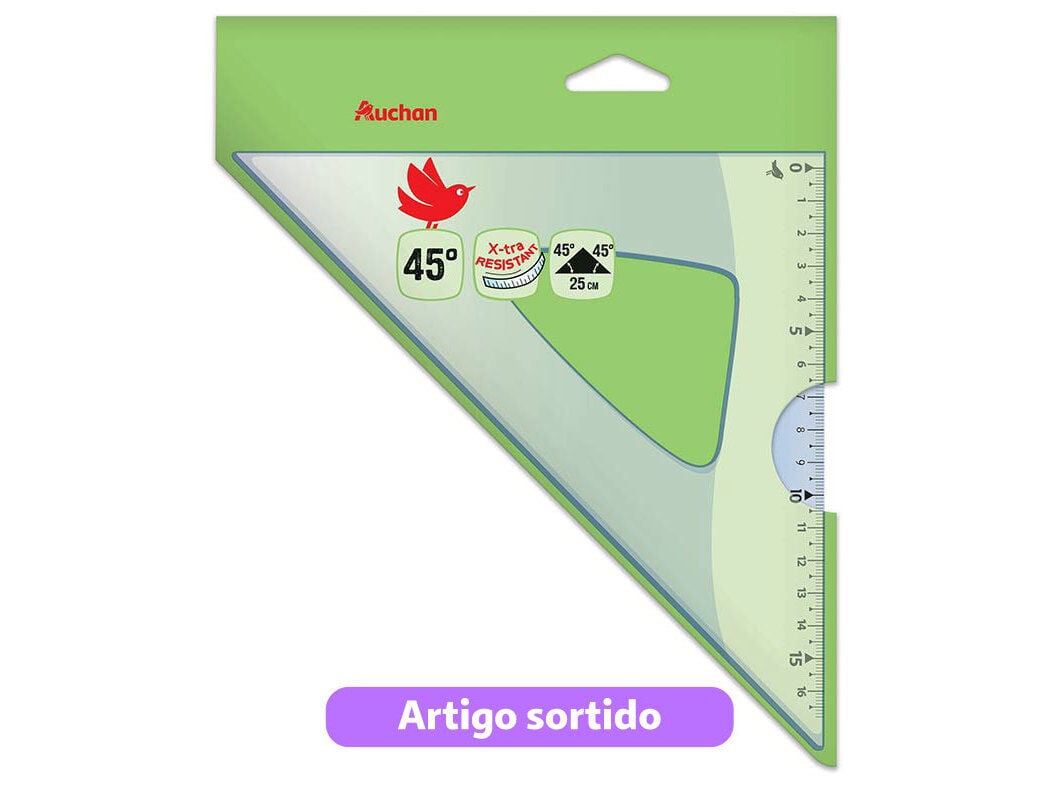 ESQUADRO INQUEBR&Aacute;VEL AUCHAN 45&ordm; 25CM CORES SORTIDAS