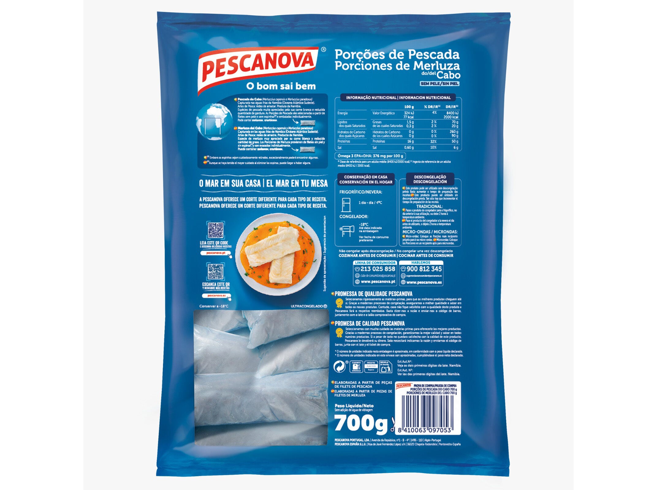 POR&Ccedil;&Otilde;ES PESCADA PESCANOVA SEM PELE 700G image number 1