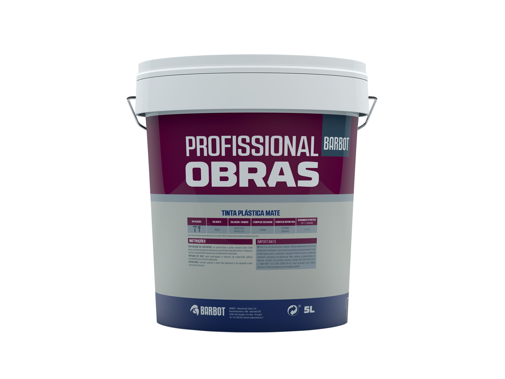 TINTA PROFISSIONAL OBRA BARBOT EXTERIOR/INTERIOR MATE BRANCO 5L image number 1