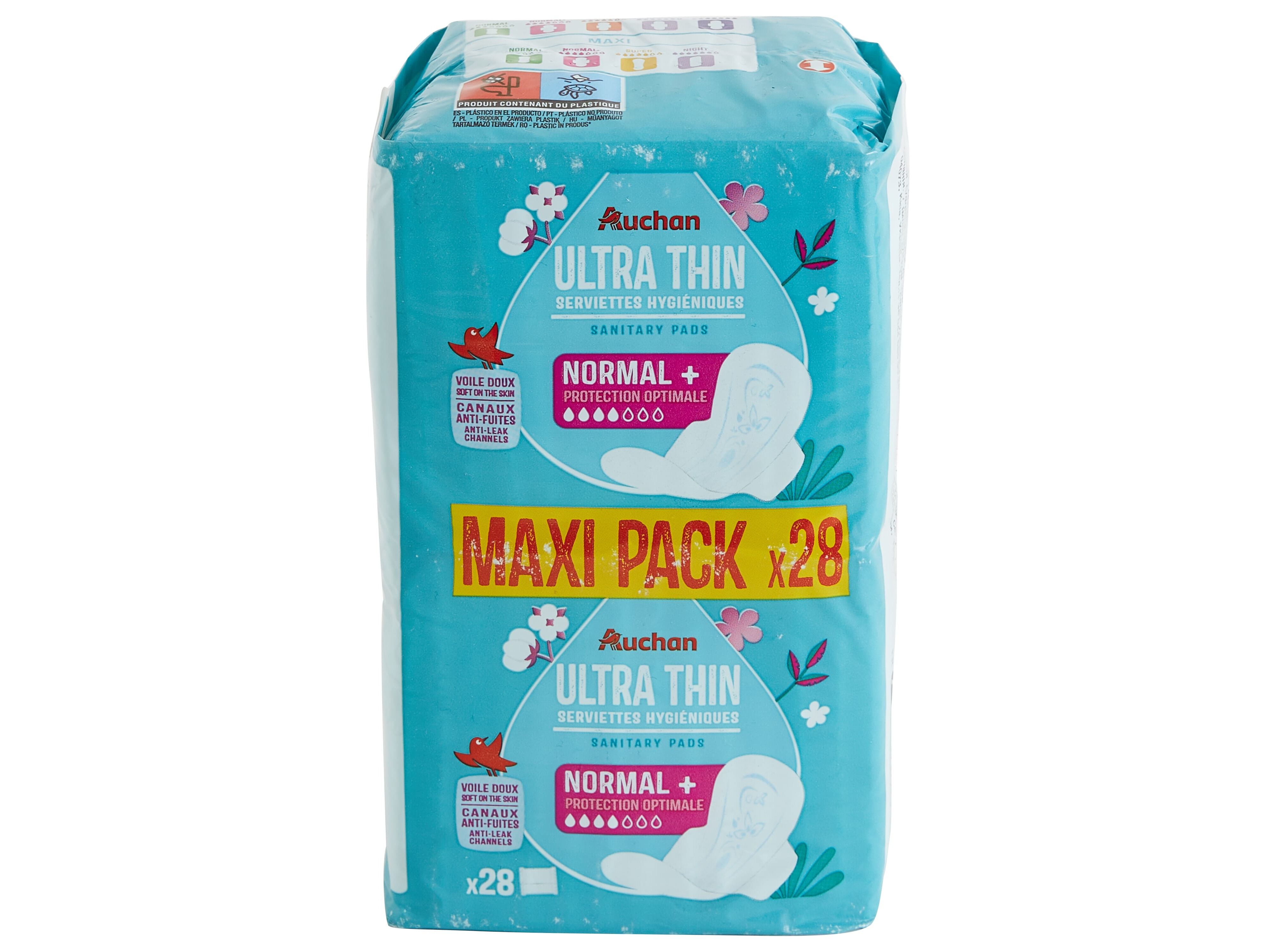PENSOS HIGI&Eacute;NICOS AUCHAN ULTRA FINOS NORMAL COM ABAS BOLSA MAXI PACK 28UN image number 0