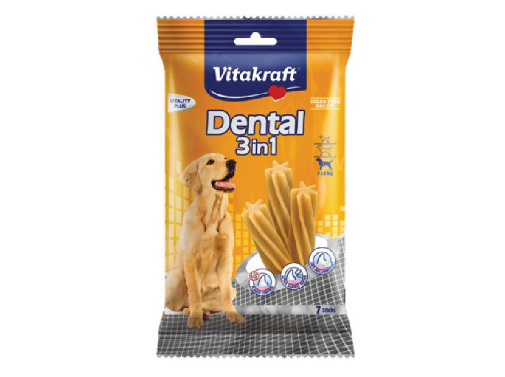 SNACKS C&Atilde;O VITAKRAFT DENTAL 2 EM 1 RA&Ccedil;A M&Eacute;DIA PACK 7 UNIDADES image number 0