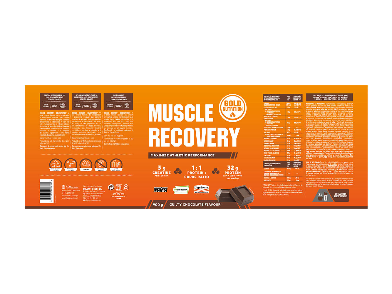 MUSCLE RECOVERY GOLDNUTRITION CHOCOLATE 900 G image number 1